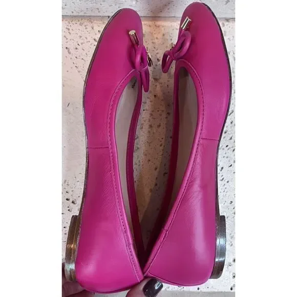 Kate Spade Pink Leather Ballet Flats Willia Bow Gold Spade Charm Shoes Sz 5.5 - Picture 8 of 13